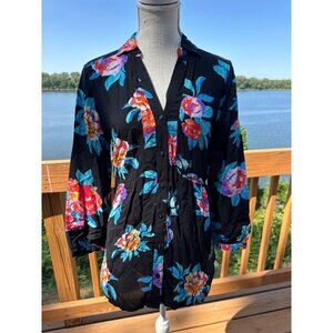 Floral Black Button-Up Women's Top